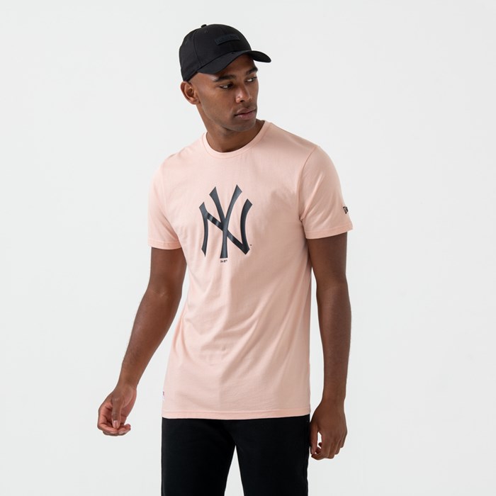 New York Yankees Logo Miesten T-paita Pinkki - New Era Vaatteet Myynti FI-941763